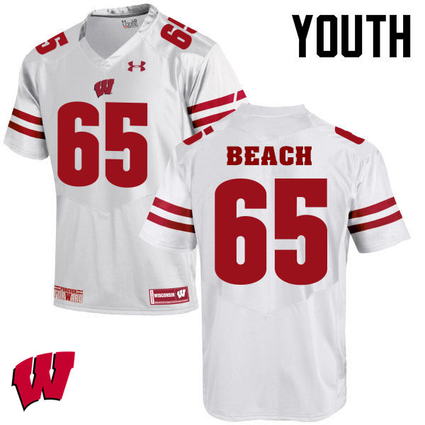 Wisconsin Badgers Youth #65 Tyler Beach NCAA Under Armour Authentic White College Stitched Football Jersey RX40N17SS